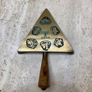 Brass Enamel Wooden Handle Israel Culture Symbols Trivet